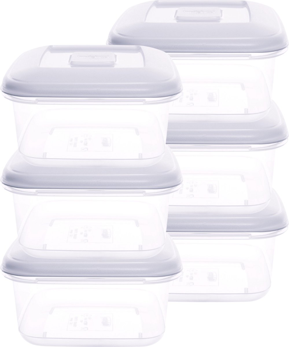 ELGO - Vershoudbakjes - 0.6 L - Wit Deksel - (Set van 6) - BPA-vrij