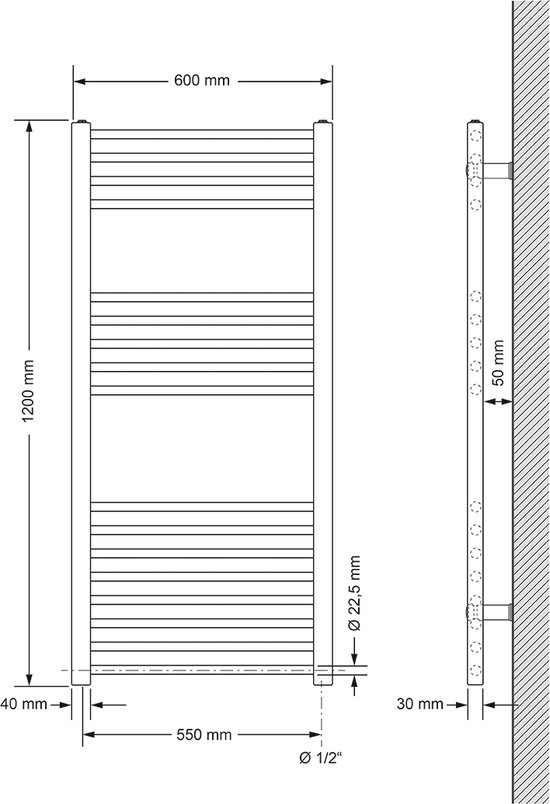 Rek voor badkamerradiator Berlin/Kaïro/Mannheim (Chroomeffect, Geschikt