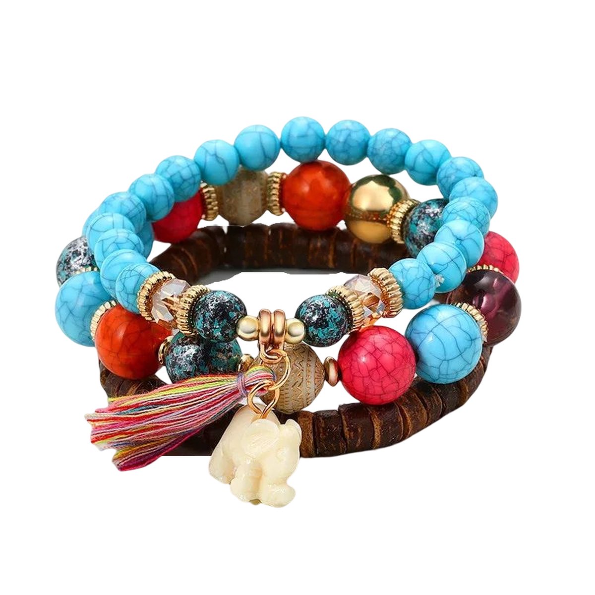 Olifant armbandenset blauw | armband | hout en kunststof | 19 cm | Sparkolia