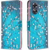 For OPPO A17 Drawing Pattern Leather Phone Case(Plum Blossom)