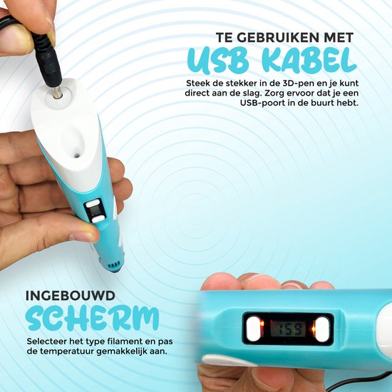 Fits4Kids® 3D Pen Starterspakket XXL - 140m Filament Vullingen - Inclusief E-Book - Opbergkoffer - Tekenmat - Tekenboek - Knutselen - Drawer - Blauw