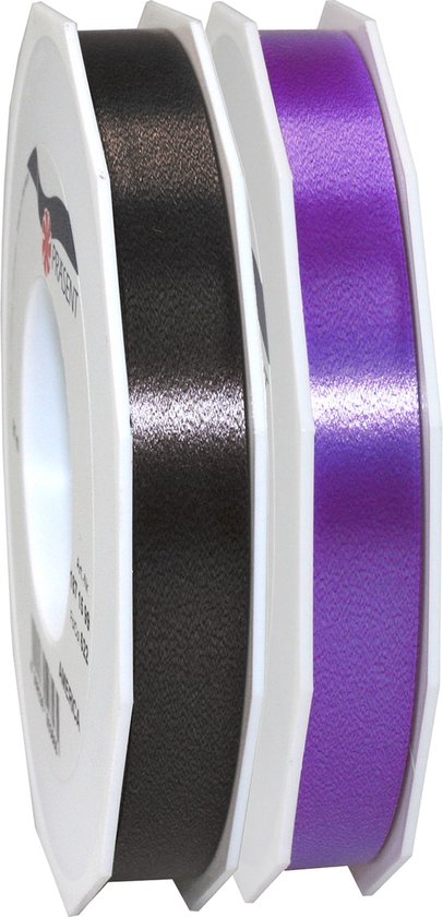 Glorex Hobby/Deco luxe cadeau sierlint zwart/paars 1.5 cm x 91 meter