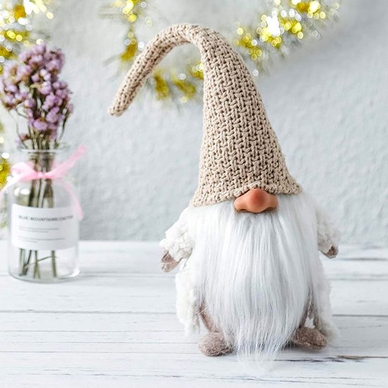 FLOOQ Gnome Beige - Images et figurines de Noël de Noël - Nain de Noël - Décoration de Noël d'intérieur - Décorations Décorations pour sapins de Noël - Gnomes - 1 pièce