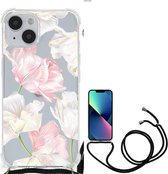 GSM Hoesje Geschikt voor iPhone 14 Leuk TPU Back Cover met transparante rand Mooie Bloemen
