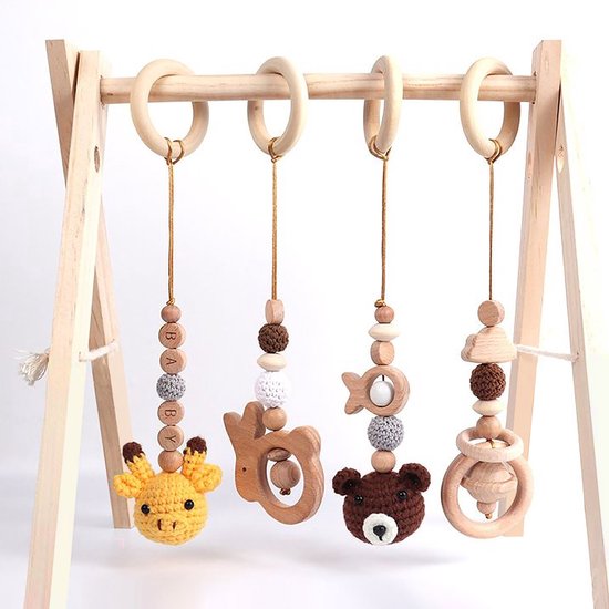 Babygym hout inclusief vier speeltjes - kraamcadeau jongen en meisje - baby cadeau