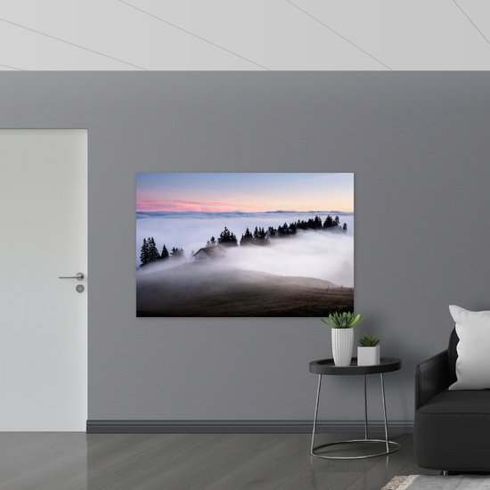 WallClassics - Panneau en mousse PVC – Cime des arbres au-dessus de la couche de brouillard – Photo 150 x 100 cm sur panneau en mousse PVC