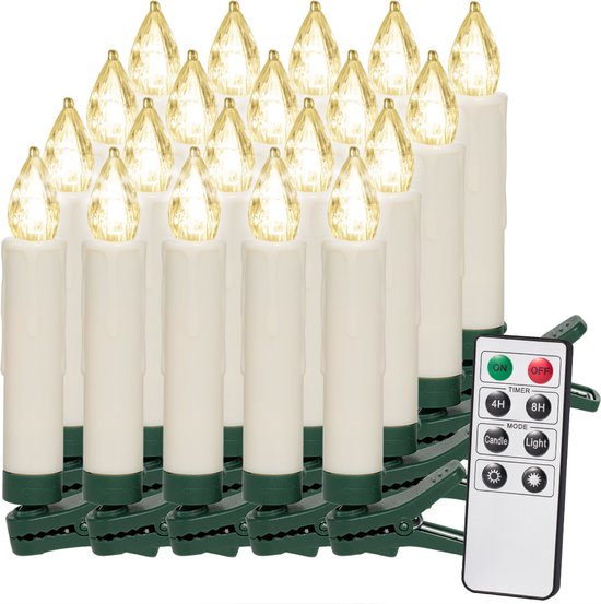 Ensemble de bougies d'éclairage de sapin de Noël - 20 pièces - avec télécommande - blanc chaud