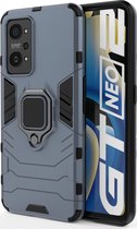 Mobigear Hoesje geschikt voor Realme GT Neo 3T Telefoonhoesje Hardcase | Mobigear Armor Ring Backcover Shockproof met Ringhouder | Schokbestendig GT Neo 3T Telefoonhoesje | Anti Shock Proof - Blauw