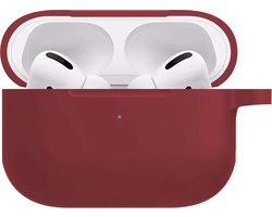 Hoesje - Geschikt voor Apple AirPods Pro 2 - met Clip - Siliconen Hoes - Silicone Case Cover - Wijnrood