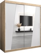 InspireMe - Kledingkast met 2 schuifdeuren, Modern-stijl, Een kledingkast met planken en een spiegel (BxHxD): 180x200x62 - THOR 180 Sonoma Eik + Wit Mat