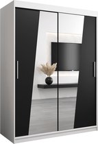 InspireMe - Kledingkast met 2 schuifdeuren, Modern-stijl, Een kledingkast met planken en een spiegel (BxHxD): 150x200x62 - THOR 150 Wit Mat + Zwart