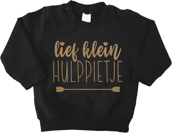 Baby sweater - Klein Lief Hulppietje - Maat 80 - Zwart met gouden opdruk - 5 December - Sinterklaas - Piet - Kraamcadeau - Cadeau - Babyshower - Zwanger - Geboorte