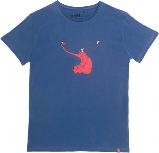 Selfie Elephant - Tshirt Met Korte Mouwen - Blauw Bedrukt Hemd - M
