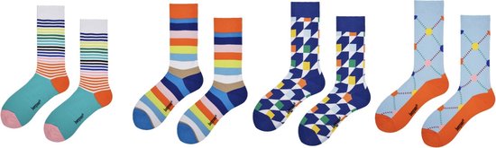 4 PACK Sokken | Organisch Katoen | Maat 41-46 | Sokken Heren | Sokken Dames | Patroon Print | Grappige Sokken |