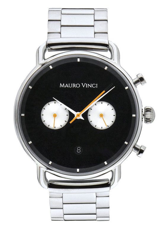 Heren horloge Mauro Vinci Zilver-Zwart met lederen bewaardoos - Leisure line 420 stalen horloge voor mannen met quartz Japans binnenwerk