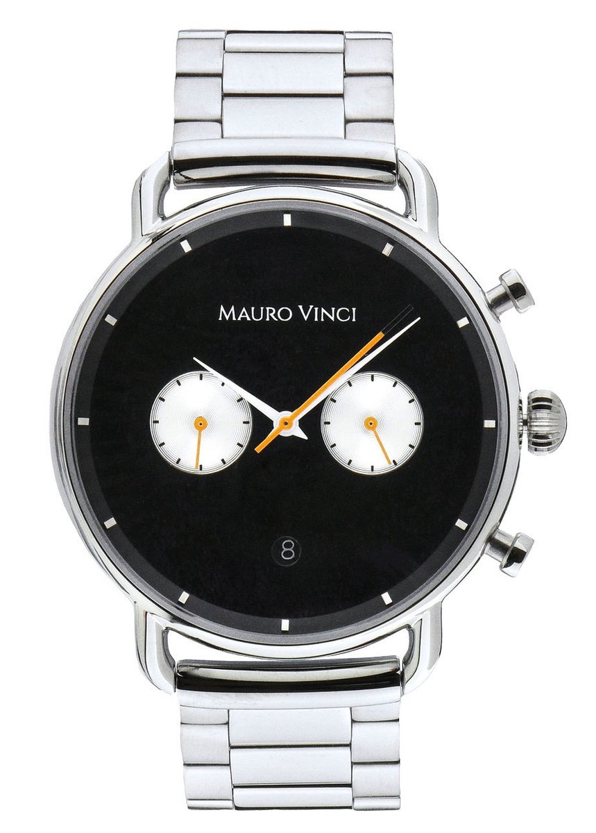 Heren horloge Mauro Vinci Zilver-Zwart met lederen bewaardoos - Leisure line 420 stalen horloge voor mannen met quartz Japans binnenwerk