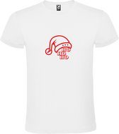 Wit T-Shirt met “ Kerst Muts / Ho Ho Ho “ Afbeelding Rood Size M