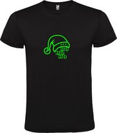 Zwart T-Shirt met “ Kerst Muts / Ho Ho Ho “ Afbeelding Neon Groen Size XXXXXL
