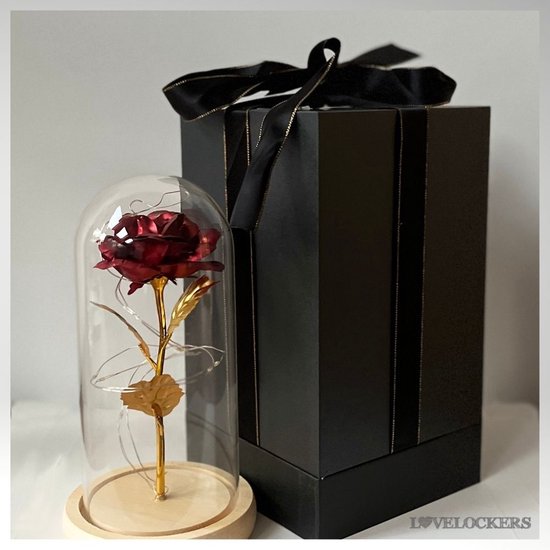 Lovelockers® | Gouden Roos Glazen Stolp | Luxe Geschenk Verpakking | Liefdes Cadeau | Beauty and the Beast Roos | Valentijnsdag | Valentijnscadeau | Moederdaggeschenk | Moederdag cadeau |