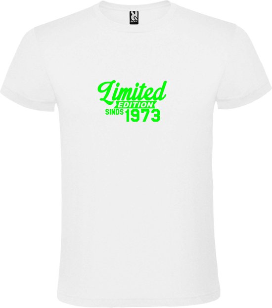 Wit T-Shirt met “ Limited edition sinds 1973 “ Afbeelding Neon Groen Size XXXXL