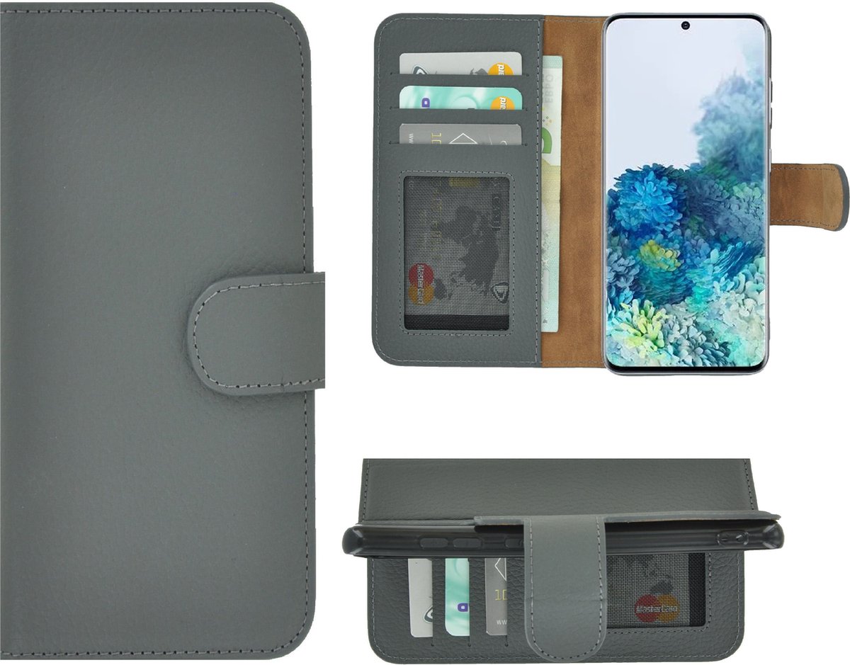 MoDo hoesje Geschikt voor Samsung Galaxy S20 Plus - Echt Leer Book Case - Grijs