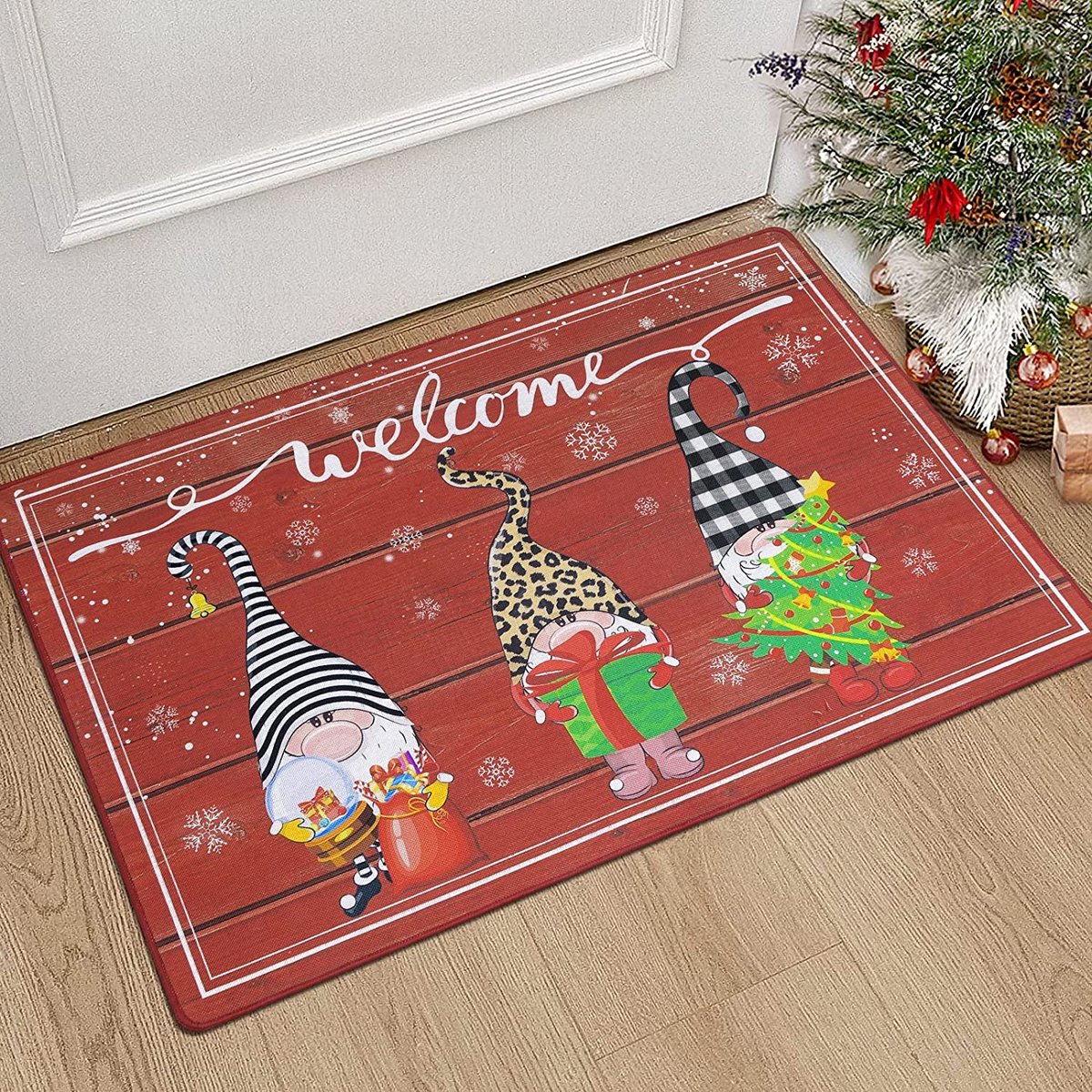 Kerst-deurmatten, 60 x 90 cm, welkomstdeurmat, wasbaar, winterkabouters, entreetapijt, antislip, kerstpatroon, tapijt matten voor hal, vloer, keuken, slaapkamer