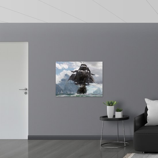 WallClassics - Toile - Peinture d'un voilier à Berg - 100x75 cm Photo sur toile (Décoration murale sur toile)