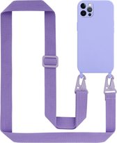 Cadorabo Mobiele telefoon ketting compatibel met Apple iPhone 12||Apple iPhone 12 Pro in LIQUID LICHT PAARS - Silicone beschermhoes met lengte verstelbare koord riem