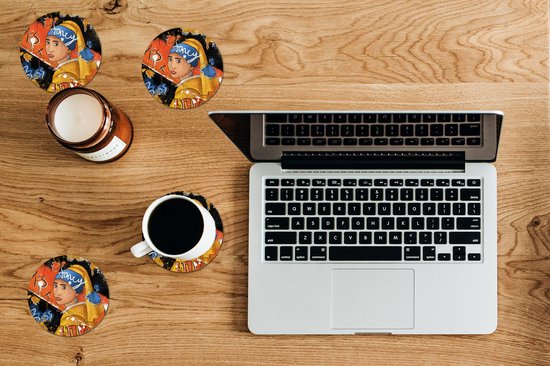 Sous- Sous-verres à lunettes - Ronds - Fille à la perle - Street art - Art - 10x10 cm - 6 pièces