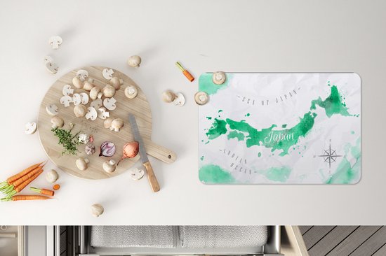 Set de table enfants - Set de table - Napperons plastique - Wereldkaart - Vert - Rose des vents - 45x30 cm - 6 pièces - Résistant à la chaleur - Antidérapant - Coussinet - Amovible