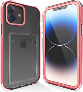 Transparant hoesje geschikt voor iPhone 11 hoesje - Roze / Pink hoesje met pashouder hoesje bumper - Doorzichtig case hoesje met shockproof bumpers