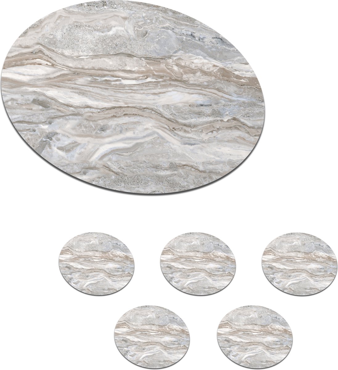 Onderzetters voor glazen - Rond - Marmer - Textuur - Grijs - 10x10 cm - Glasonderzetters - 6 stuks