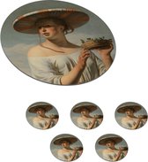 Onderzetters voor glazen - Rond - Meisje met een brede hoed - Schilderij van Caesar Boëtius van Everdingen - 10x10 cm - Glasonderzetters - 6 stuks
