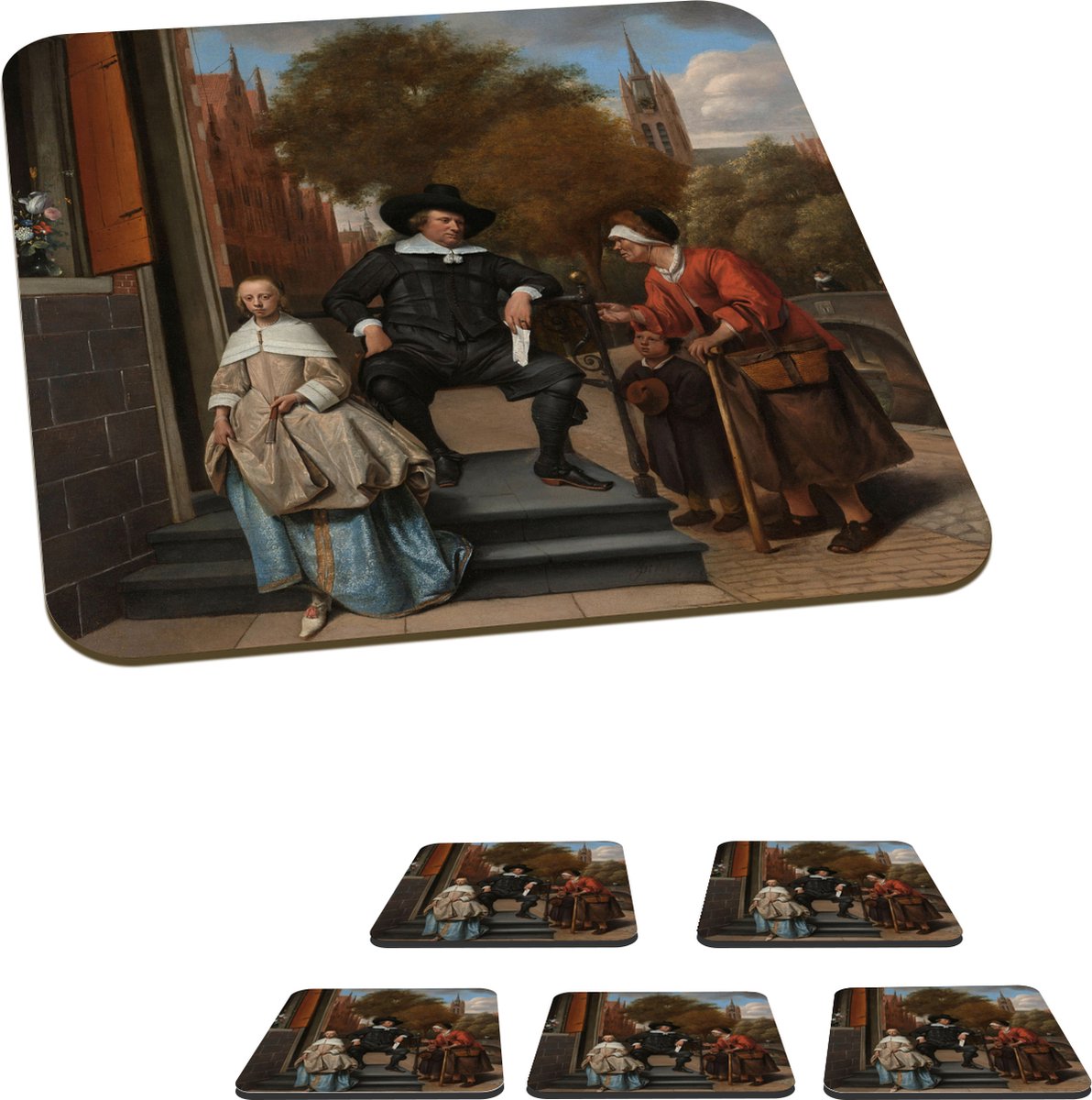 Onderzetters voor glazen De burgemeester van Delft en zijn dochter Schilderij van...