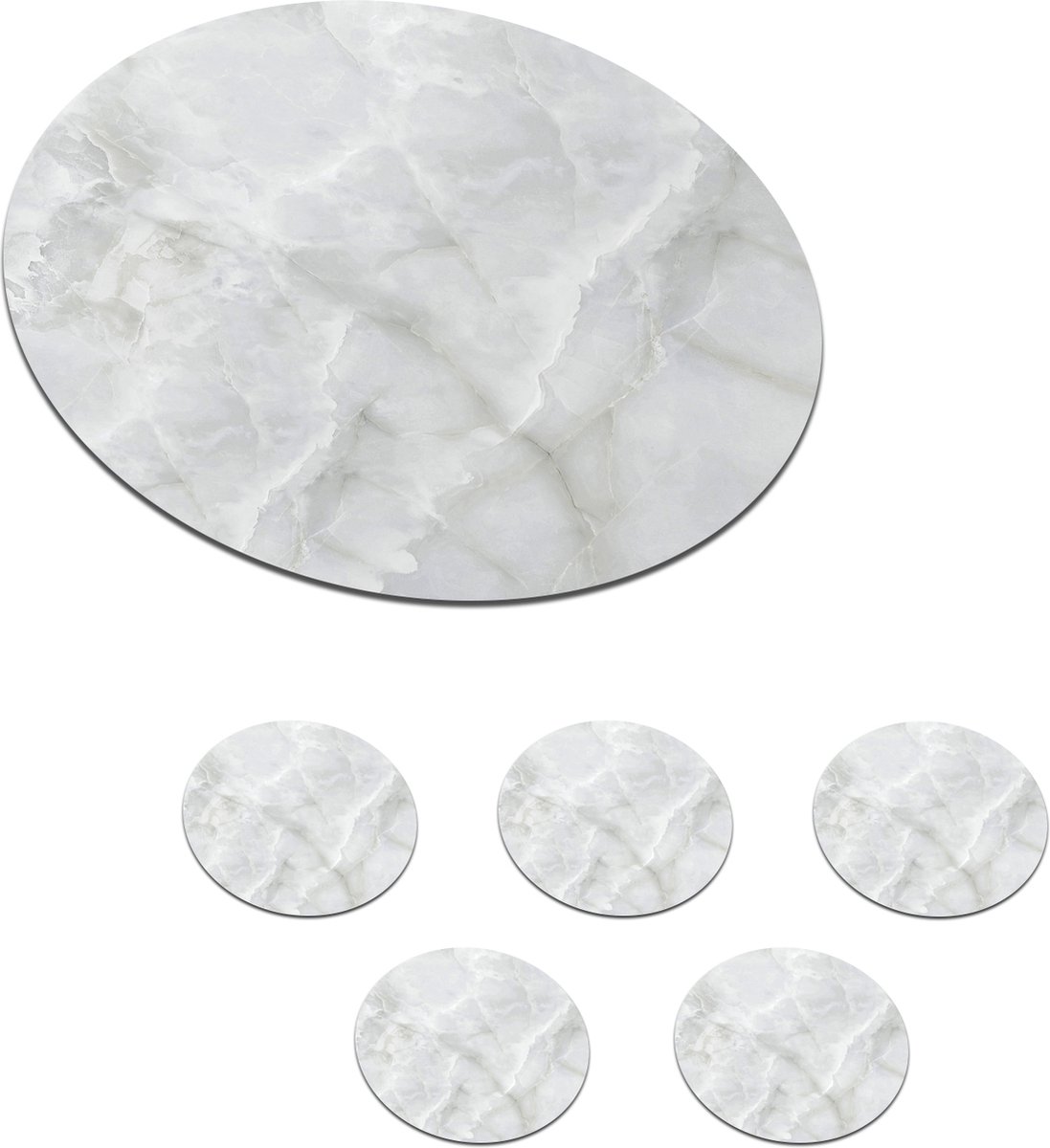 Onderzetters voor glazen - Rond - Marmer - Steen - Wit - 10x10 cm - Glasonderzetters - 6 stuks