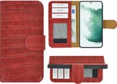 Samsung Galaxy S22 Plus Hoesje - Bookcase Hoesje - Samsung S22 Plus Wallet Book Case Echt Leer Croco Rood Cover