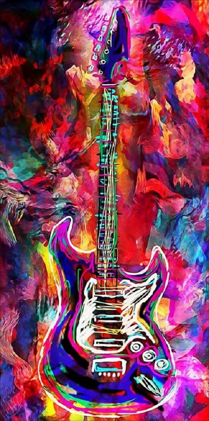 Diamond painting - Canvasdoek met voorbedrukte afbeelding - 45 x 85 cm kleurrijke gitaar