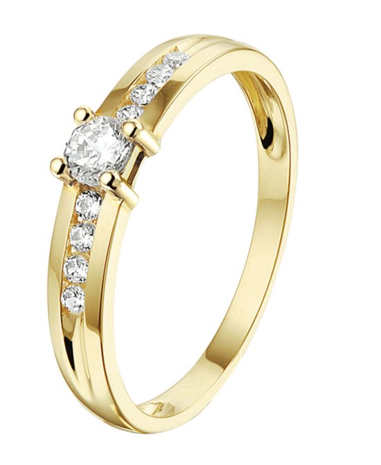 Foto: Schitterende 14 karaat geel gouden ring zirkonia s 16 50 mm maat 52 solitair verlovingsring