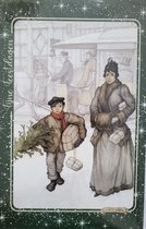 Anton Pieck Kerstkaarten - kerst kaarten met tekst Fijne Feestdagen, wenskaart - 8 kaarten met 8 enveloppen - vrouw en kind met kerstboom
