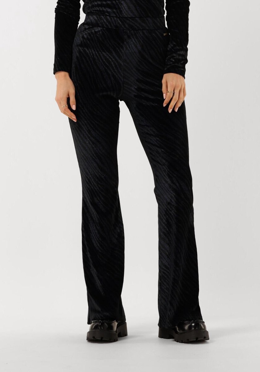 Colourful Rebel Jolie Zebra Velvet Flare Broeken Dames - Blauw - Maat M