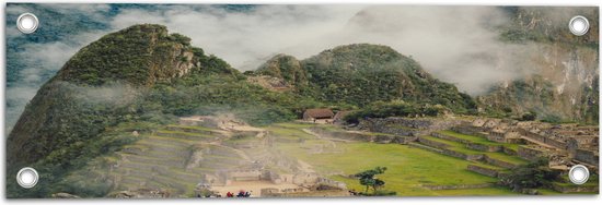 WallClassics - Tuinposter – Machu Pichu vanuit de Lucht - 60x20 cm Foto op Tuinposter  (wanddecoratie voor buiten en binnen)