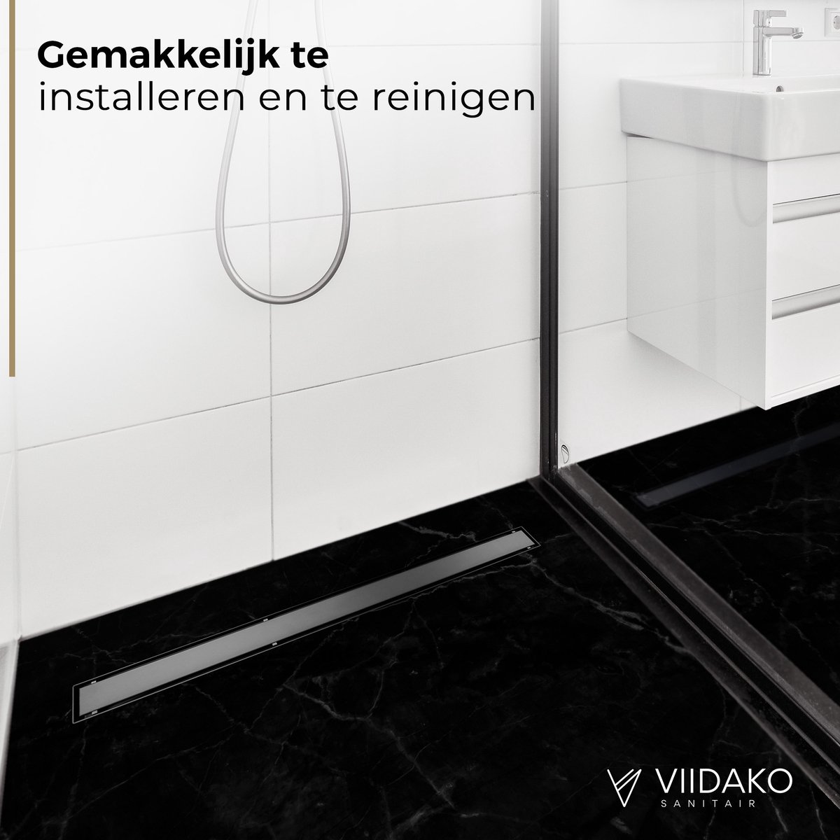 Viidako Kimii Douchegoot Met Flens en Uitneembaar Sifon Mat Zwart