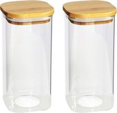 Gerim - Pot de Consservation alimentaire - 2x pièces - verre - couvercle en bambou - 1800 ml