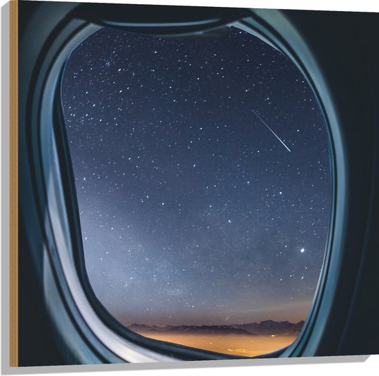 WallClassics - Hout - sterrenhemel vanuit Vliegtuig - 80x80 cm - 12 mm dik - Foto op Hout (Met Ophangsysteem)