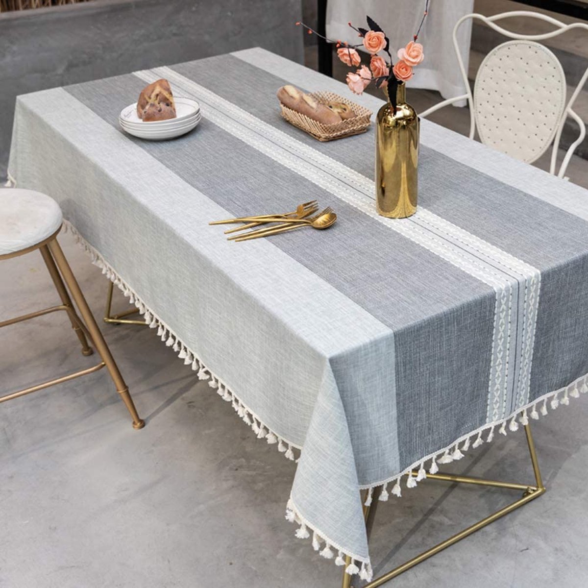 Topmail Rechthoekig tafelkleed, tafellinnen, afwasbaar tafelzeil, van 80% katoen en 20% linnen, geschikt voor thuis, keukendecoratie (grijs rechthoek, 140 x 180 cm)