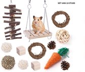 Hamster speelgoed en verzorging - set van 13 stuks - 100 procent natuurlijk - Xd Xtreme - goed voor de tanden - duurzaam - ook voor cavia - kleine knaagdieren - hout - wilg - appel