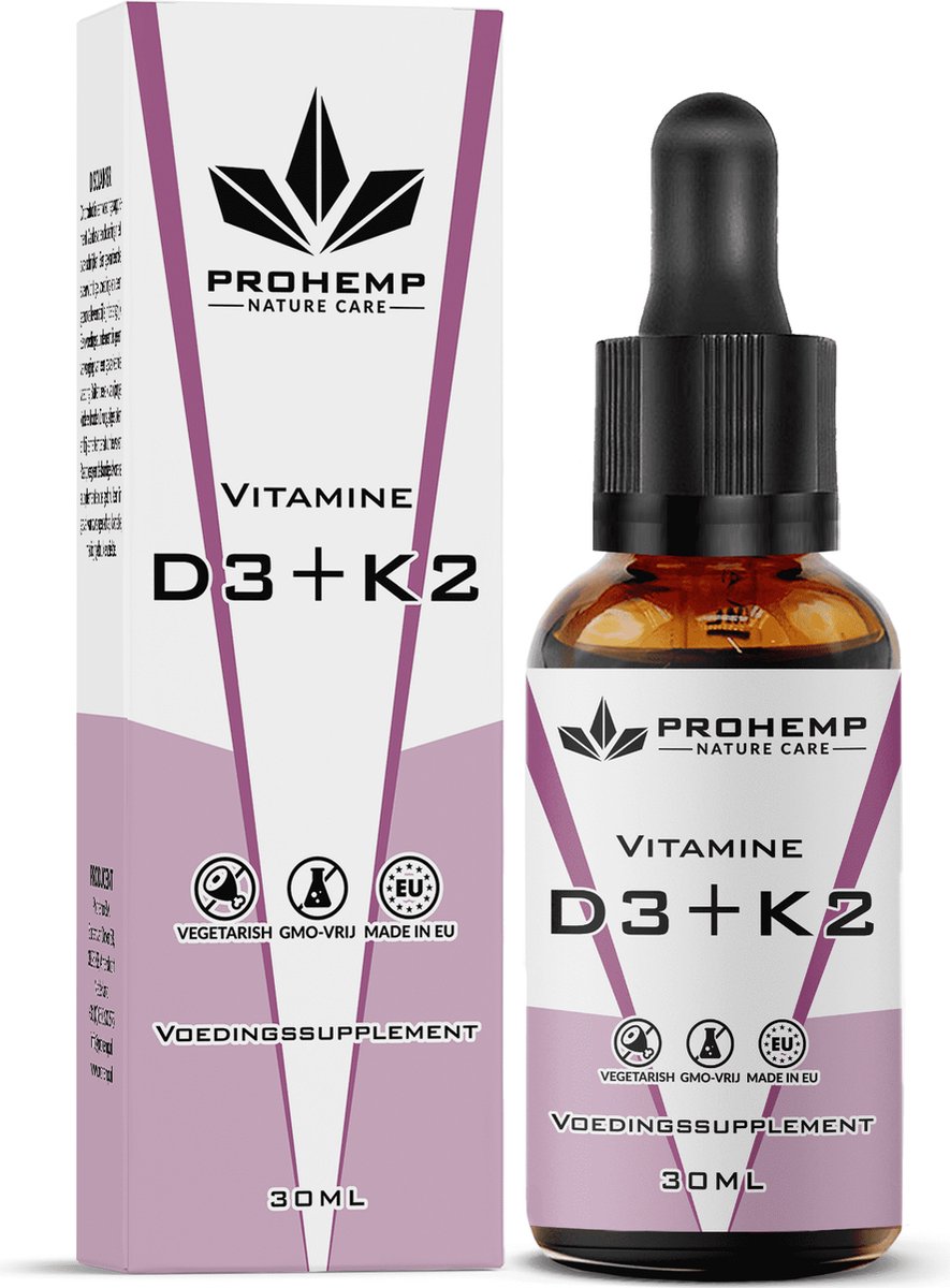 Prohemp - Vitamine D3+K2 Druppels - 3000 IU - 30 ml - Met Lijnzaadolie, Zwarte komijnzaadolie & Hennepzaadolie