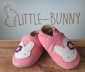 LITTLE-BUNNY leren babysloffen roze/wit konijn 6-12 maanden meisje