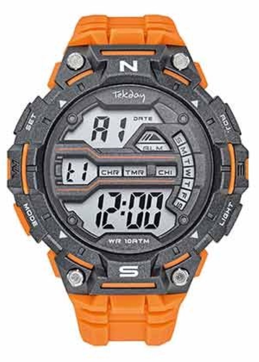 Tekday-Horloge-Heren-Digitaal-Alarm-Stopwatch-Timer-Datum-Backlight-10ATM waterdicht-Zwemmen-Sporten-39MM-Oranje/Zwart