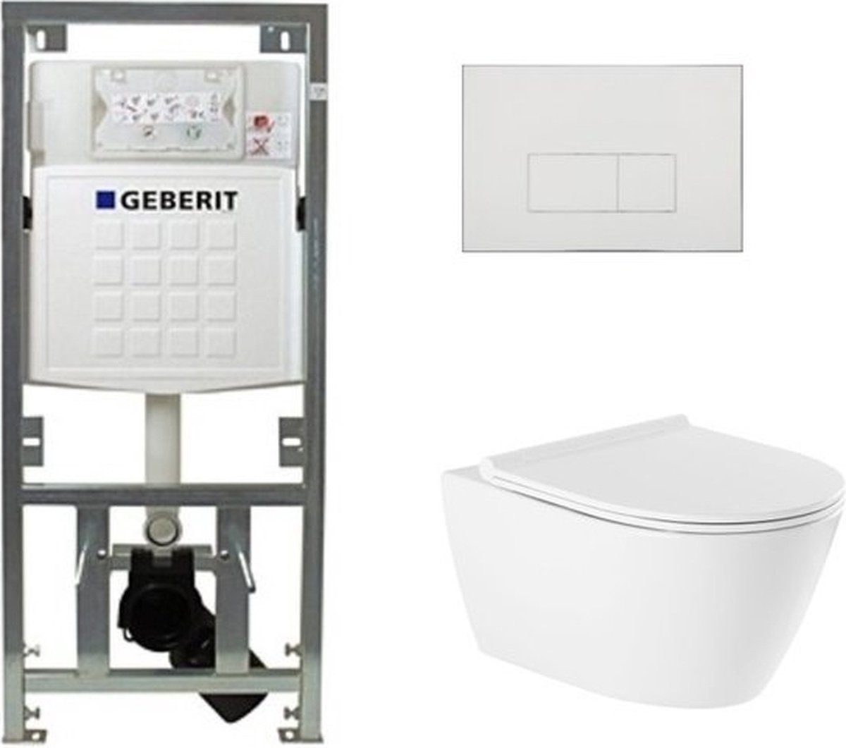 QeramiQ Salina rimless toiletset – Hangtoilet - Geberit inbouwreservoir - Wit - Geberit